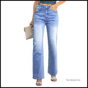 Wide Leg High Waisted Jeans Straight Fit Zimbaplatinum Denim Casual Chic